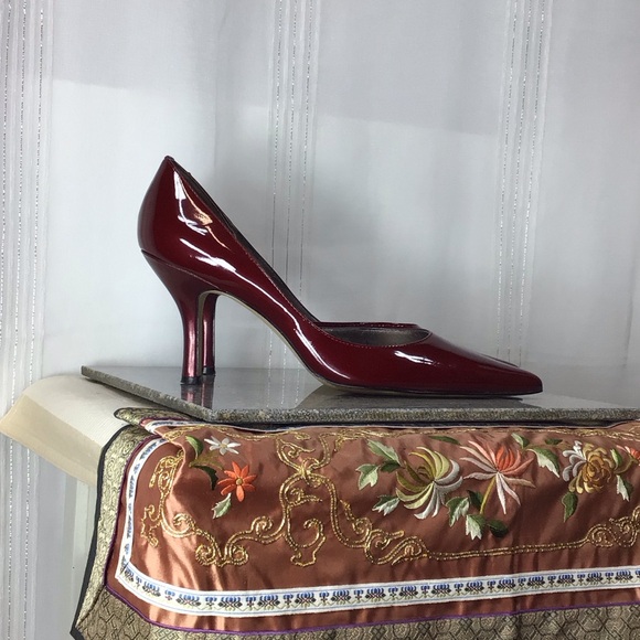 Anne Klein Shoes - Anne Klein ‘Christa’ Burgundy Patent Leather Point Toe D’Orsay Heels Sz 10